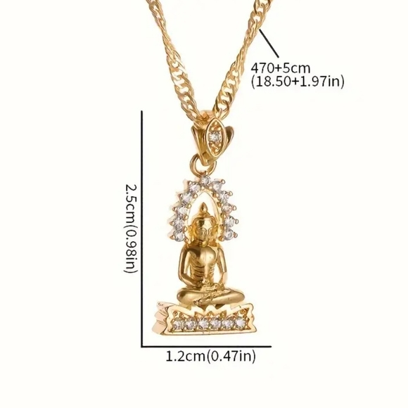 Buddha Necklace Dainty with simulated diamond Gold chain - Picture 4 of 4